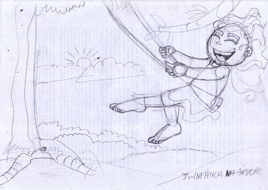 Ilustração Infantil - Menina no Balanço