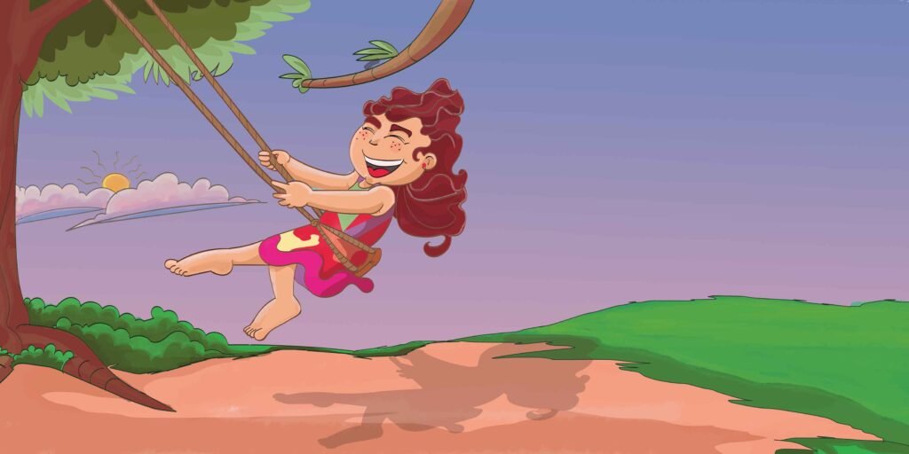 Ilustração Infantil - Menina no Balanço