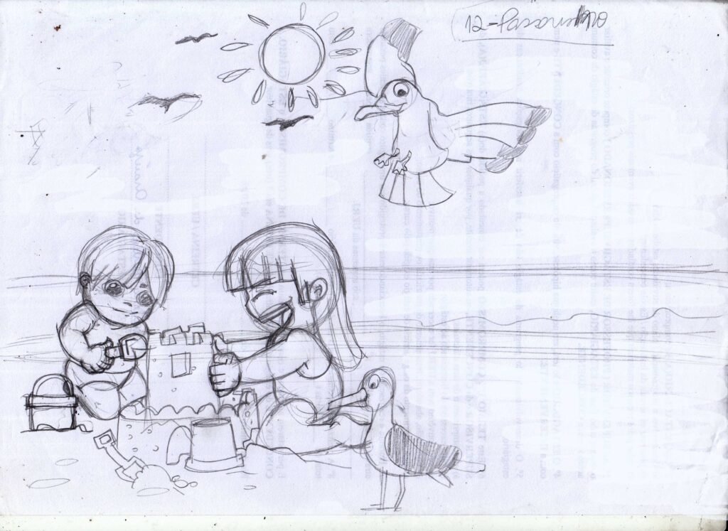 Ilustração infantil para livro- Crianças na Praia.