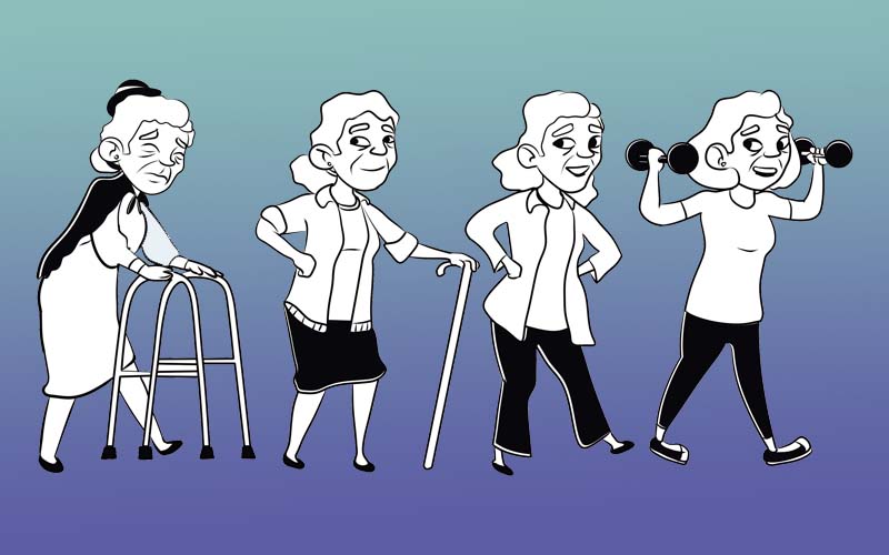 Ilustração no estilo cartoon: Idosa