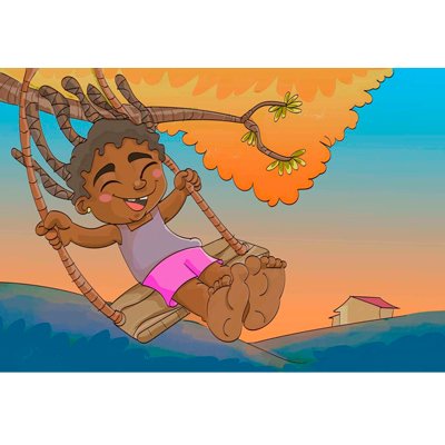 Ilustração infantil colorida mostrando criança se balançando para o livro Poetisas e Poetas das Infâncias, criada pelo ilustrador Dias