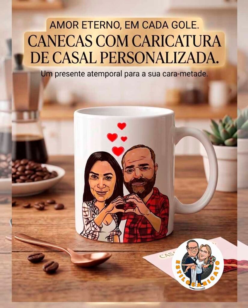 Surpreenda com uma caricatura em caneca personalizada. Um presente divertido, exclusivo e ideal para todas as ocasiões. Peça já a sua!