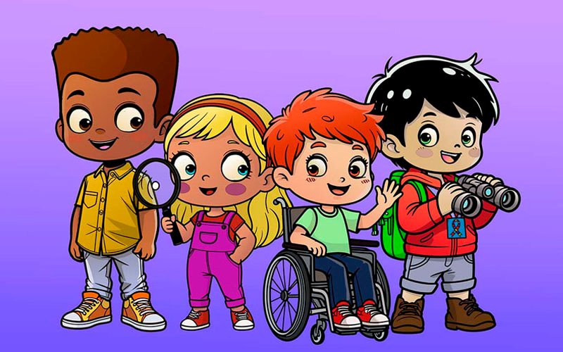 "Ilustração de turma de personagens cartoons criada por Ilustrador Dias
